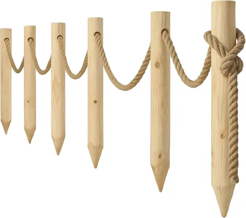 TIMBERMIK Holzzaun mit 6 Holzpfosten und Juteseil von TIMBERMIK