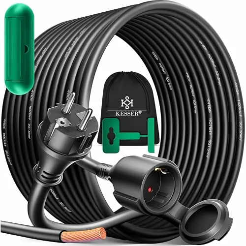 KESSER Verlängerungskabel 20m - Netz-Verlängerungskabel, ideal für Outdoor-Anwendungen mit Schutzkappe, sorgt für sichere Stromversorgung bei 20m Länge.