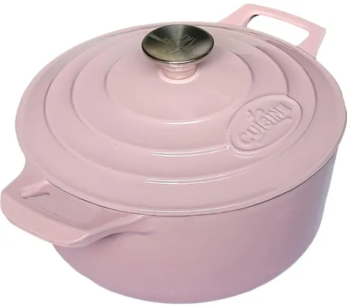 La Cuisine Schmortopf aus emailliertem Gusseisen, 24 cm 3.5 Litre Durchmesser, innen cremeweiß emailliert, außen glänzende Porzellan-Emaille-Beschichtung, rosa