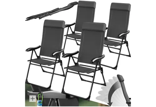 tectake® Campingstuhl - Klappbar mit 7-fach verstellbarer Rückenlehne - Camping-Möbel mit Kopfpolster und einer Belastbarkeit von 120 kg. Ideal für komfortable Outdoor-Abenteuer beim Camping oder Festivals.