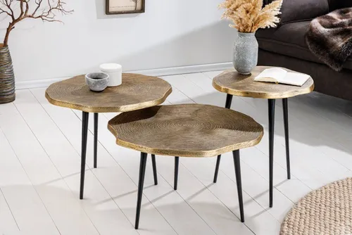 riess-ambiente Beistelltisch ORGANIC Set aus 3 Tischen - Couchtische im Baumstamm-Design aus pflegeleichtem Metall, handmade und ideal für individuelle Wohnakzente.