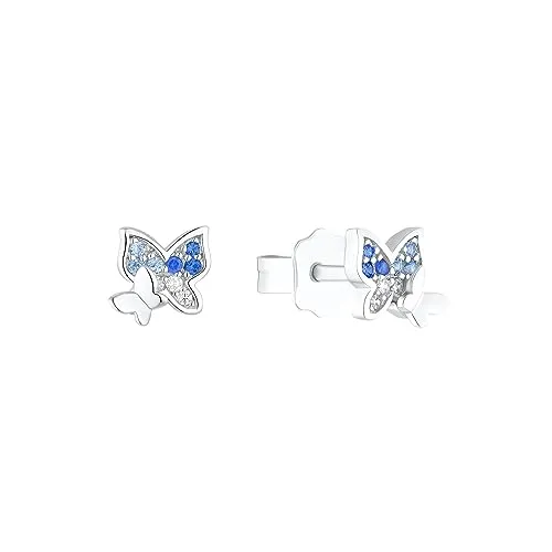 Prinzessin Lillifee Ohrstecker 925 Sterling Silber - Ohrringe für Mädchen mit funkelnden Zirkonia-Steinen und Schmetterling-Motiv, perfekt als Geschenk in einer Schmuck Geschenk Box für kleine Prinzessinnen ab 3 Jahren.