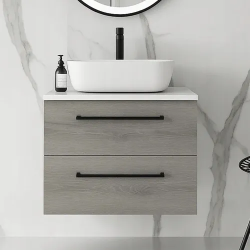WASCHBECKENUNTERSCHRANK ONE 60x50x46cm 2 SCHUBLADEN ESCHE GRAU WEIß HOCHGLANZ