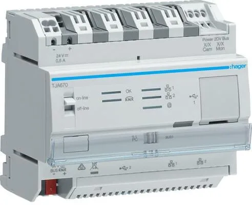 Hager TJA670 domovea basic mit easy und IoT - Systemgerät für KNX/EIB mit einfacher Inbetriebnahme, IoT-Integration und sicherer Datenübertragung. Ideal zur Steuerung von Jalousien, Beleuchtung und Heizung aus der Ferne.