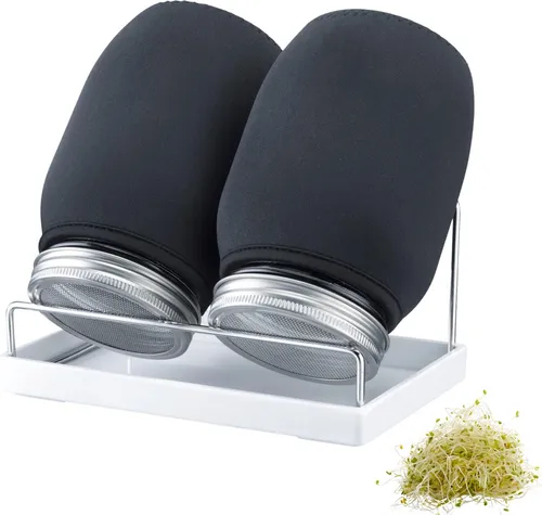 Westmark Sprossenglas-Set, 2 Gläser, 950 ml - Anzuchtzubehör mit praktischen Sprossengläsern aus Glas und Edelstahl, ideal für gesunde Keimlinge und frische Sprossen zu Hause.
