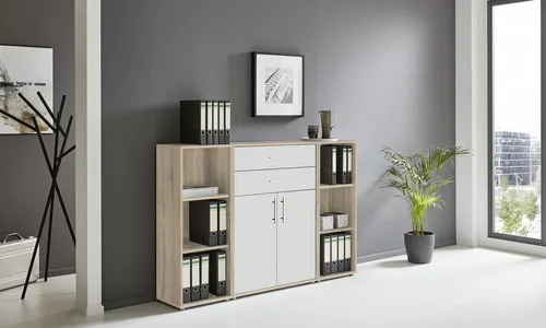 BMG Möbel Aktenschrank Office Edition Set 13 - Vertikale Büro-Aktenschränke, Made in Germany, mit eleganten Metallgriffen und vielseitigen Farbkombinationen für ein modernes Bürodesign.