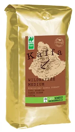 Kaffa Bio Wildkaffee Medium Bohne 1000 g - Bio-Wildkaffee in mittlerer Röstung, 1000 g – für ein einzigartiges Geschmackserlebnis und nachhaltigen Genuss.