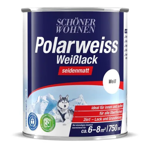 Schöner Wohnen Polarweiß Weißlack seidenmatt 750 ml - Lacke, hochwertige seidenmatte Oberfläche für ein elegantes Finish in jedem Raum.