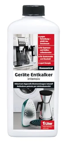 Wepos Intensiv Geräte Entkalker 1 Liter | Konzentrat | für Kaffeevollautomaten | für Epresso- und Kaffeepadautomaten | Einfache Anwendung | entfernt Kalk, Kalkablagerungen und Kesselsteine