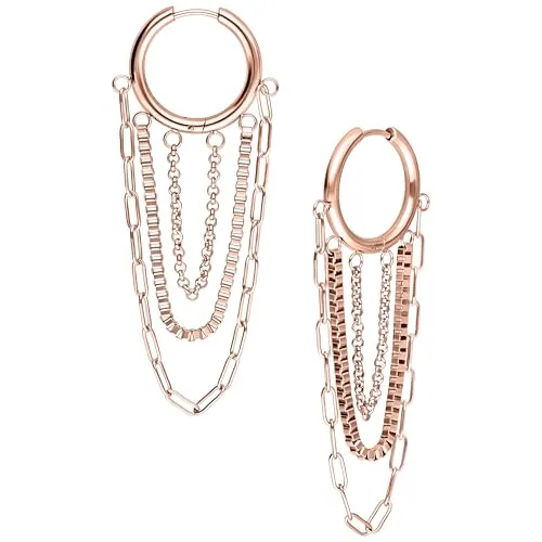 Wildcat Ohrringe - Multilayer Chain Hoops aus Chirurgenstahl 316L - Hochwertige Ohrringe aus langlebigem Chirurgenstahl 316L mit einer wasserfesten PVD-Beschichtung. Perfekt für jeden Style, von rockig bis elegant. Setze ein Statement mit deinem individuellen Look!