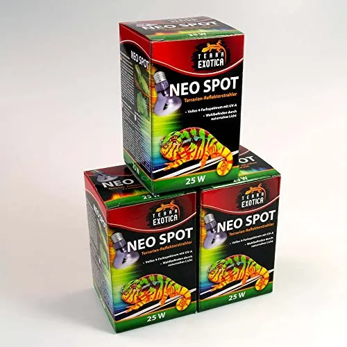 Terra Exotica Neo Spot - Wärmelampe mit UV-Strahlung für Terrarienbewohner - Wärme- und Lichtquelle für Ihr Terrarium 25, 40, 60, 75, 100 & 150 Watt (1, 25 W)