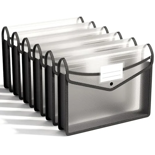 Dokumentenmappe A4 Kunststoff Hochwertige Dokumententasche Sammelmappen Projektmappen mit Druckknopf, Wasserdicht Transparent Umschlag Mappe Premium Taschen,für Schule, Büro, Zuhause (6 Stück)