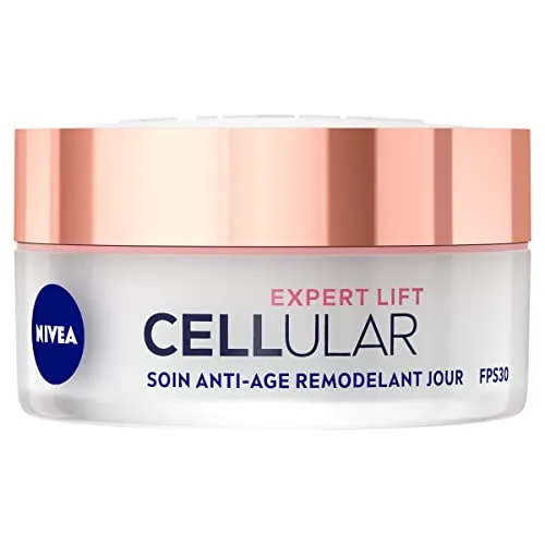 NIVEA Cellular Expert Lift – remodellierende Anti-Aging-Gesichtspflege, FPS30 – Tagescreme – glättet & reduziert Falten – Collagen Booster – Hyaluronsäure & natürliches Bakuchiol – alle Hauttypen – 50