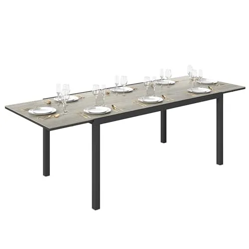 Outsunny Ausziehbarer Gartentisch für 6-8 Personen - Wetterfester Aluminium-Terrassentisch mit Holzoptik, leicht ausziehbar von 160 cm auf 240 cm, ideal für Garten und Balkon, bietet Platz für entspannte Zusammenkünfte.