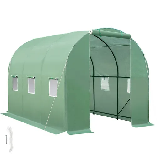tectake® Gewächshaus Foliengewächshaus mit 6 Fenstern - Garten-Zubehör: Robustes Foliengewächshaus mit 7m², ideal für die Pflanzenaufzucht, ausgestattet mit Fliegenschutzgitter für gesunde Pflanzen und optimaler Belüftung.