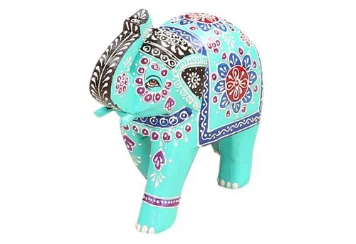 Deko-Elefant Laksha – Handbemalte Holzfigur in Blau, 19 cm - Handgefertigter Deko-Elefant Laksha aus Mangoholz, 19 cm breit. Ideal für stilvolle Tischdekoration oder als Highlight bei Events. Einzigartige handbemalte Oberfläche verleiht jedem Raum Eleganz.