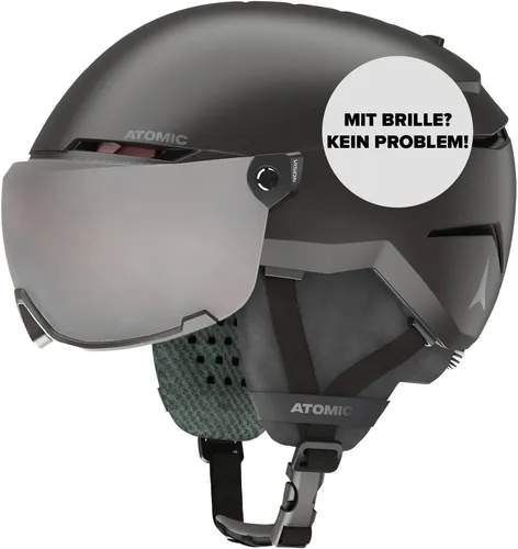 ATOMIC SAVOR VISOR JR Skihelm mit Visier - Schwarz - Größe XS - Skihelme & Snowboardhelme mit integrierter Skibrille, max. Stoßdämpfung und Active Aircon Belüftung für sicheren und komfortablen Winterspaß.