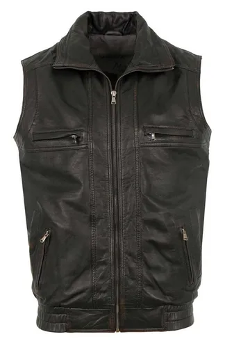 Maddox Lederweste Andi Maddox - Herren Lammnappa Weste schwarz-beige Größe 48 - Hochwertige Herren Lederweste aus 100% Lammnappa, ideal für modische Akzente. Bequemer Schnitt mit mehreren Taschen für praktische Nutzung.