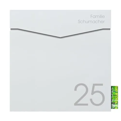Wandbriefkasten NF71b MOCAVI Box 710 Design-Briefkasten Weiss mit Zeitungsfach inkl. Name und großer Hausnummer, Postkasten mit Zeitungsrolle, wetterfest, rostfrei
