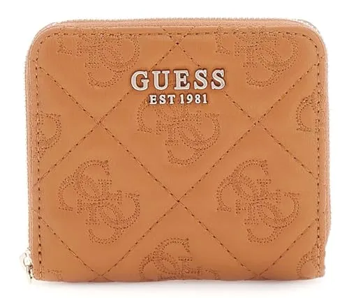Guess SLG Small Zip Around Wallet – Stilvolle Geldbörse - Elegante GUESS Geldbörse in caramel mit gesteppter Optik. Kompakt und praktisch mit Fächern für Karten und Münzen. Ideal für unterwegs!