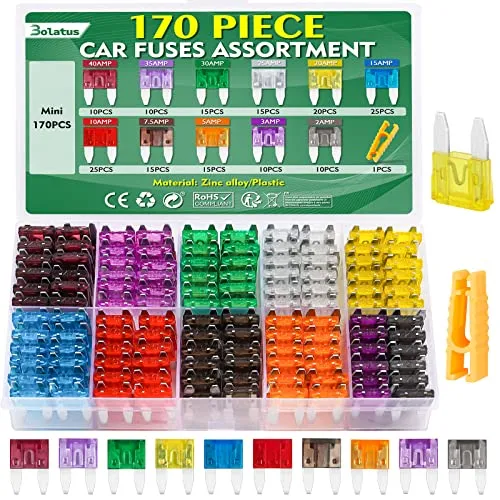 170Pcs Auto Sicherungen Set, Bolatus Mini Kfz Sicherungen Flachsicherungen mit Sicherungszieher Automotive Sicherungen für PKW Wohnmobil LKW Motorrad (2A 3A 5A 7.5A 10A 15A 20A 25A 30A 35A 40A)