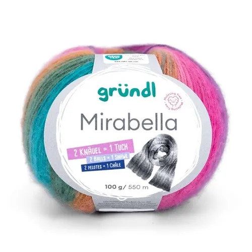 GRÜNDL WOLLE MIRABELLA 100 GRAMM FARBVERLAUF FUCHSIA SEEGRÜN KAMELBRAUN NEU