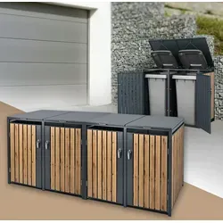 ML-Design Mülltonnenbox 4er Anthrazit-Eichenoptik - Mülltonnenbox für 4 Tonnen (240L), wetterfest und abschließbar. Bietet optimale Luftzirkulation gegen Gerüche und sorgt für eine ästhetische Gartenordnung.