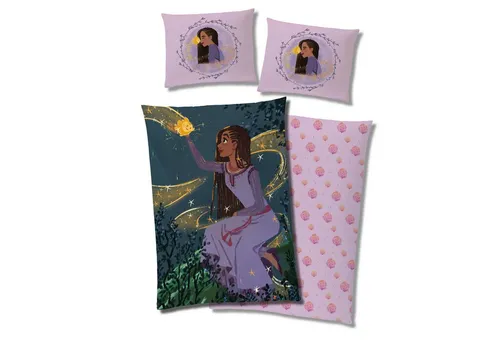 Familando Kinderbettwäsche Disney Wish Asha und Stern, 135x200 cm - Bettwäsche-Sets mit Wendemotiv, extra flauschig aus Microfaser-Flanell, ideal für kuschelige Nächte im Winter.
