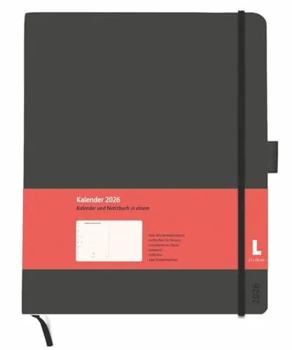 Kombitimer schwarz groß 2026: Schwarzer Terminkalender 2026. Buch-Kalender mit Lesebändchen und Gummiband. Großer Taschenkalender zum Planen von Terminen. (Bürokalender Heye)