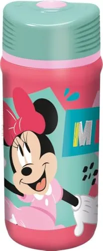 Tataway Disney Minnie Mickey Mouse Kunststoffflasche für Mädchen, 390 ml, rosa/blau, mit tropfsicherem Verschluss