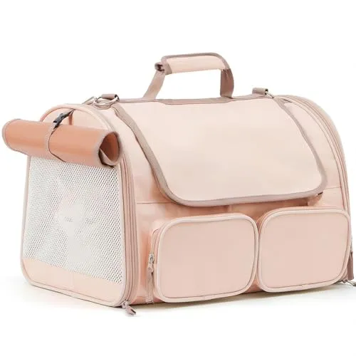 FUKUMARU Transportbox Katze, Faltbare Katzentransportbox,Transportbox für Katzen/Hund bis 22kg, Pink