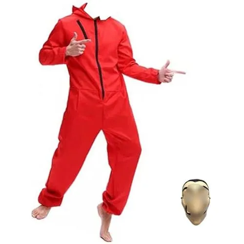 Yigoo Halloween Partner Kostüm Damen Herren Bankräuber Fasching Kostüm Karneval Overall mit Maske Cosplay für Erwachsene Rot S