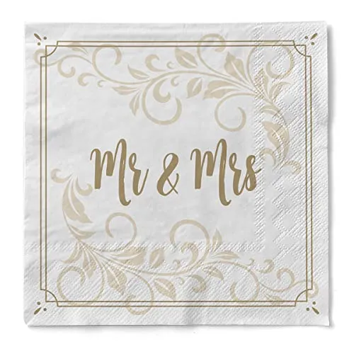 Sovie HOME Serviette MR & MRS (Ornament) aus 3-lagigem Tissue, 33 x 33 cm, 1/4 Falz, 20 Stück, saugstarke Einmalserviette, Papierserviette - Ideal für Hochzeiten