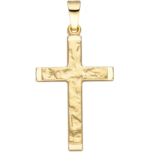 Kreuzanhänger gehämmert aus 585 Gelbgold 26,8x16mm - Eleganter 14 Karat Goldanhänger für Unisex, gefertigt in Deutschland. Ideal für persönliche Akzente oder besondere Anlässe.