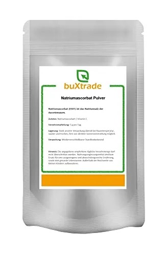 Natriumascorbat 100 g - Glutenfrei & Vegan - Vitamin C Präparat in 100 g, geliefert im praktischen, wiederverschließbaren Aluminiumbeutel - ideal für eine gesunde Lebensweise.