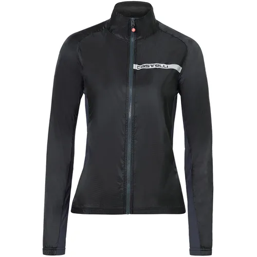 CASTELLI Damen Squadra Stretch W Jacket - Hell Schwarz/Dunkelgrau, M EU - Sportjacke mit winddichtem Nylon Ripstop, elastischen Einsätzen für perfekte Passform und hohem Kragen für optimalen Schutz. Ideal für Radfahrer bei jedem Wetter.