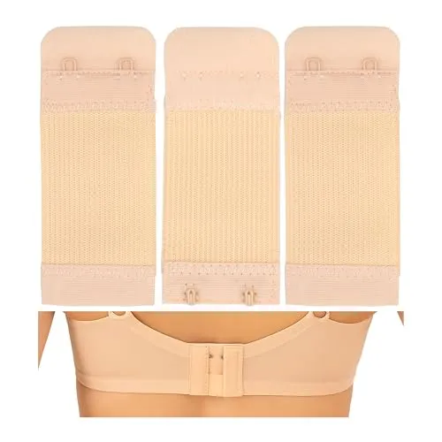 Bequeme BH Erweiterung, 3 Stück, Größe M mit Farbe Beige, 2er Haken Reihe, Büstenhalter Verlängerer, Büsten Verschluss Verlängerung, 2 x 2 Hook Bra Extender, 2x2 Hakenverlängerer Schwangerschaft