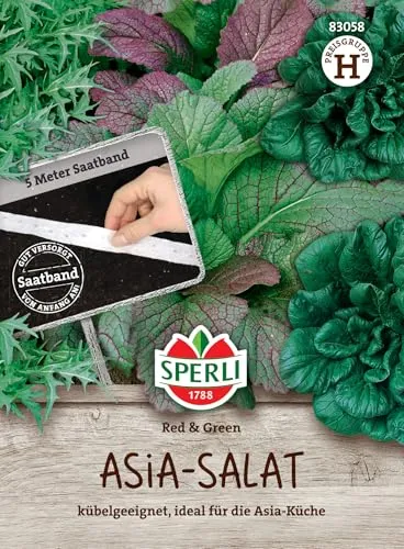 Sperli Asia-Salatsamen Red & Green 83058 - kübelgeeignet - ideal für die Asia-Küche - Inhalt für 5 laufende Meter - Salatmischung, Exotic-Samen, Saatband