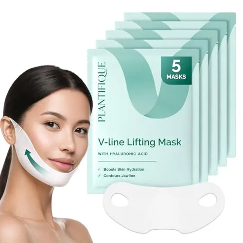 Plantifique Gesichtsmaske V-line Hyaluron Face Mask 5er Set | Face Tape | Doppelkinn | Face Mask Vegan | Masken Beauty | Jawline | Korean Beauty Kinn Straffen