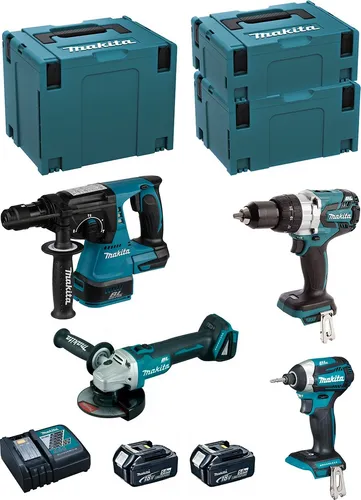 MAKITA Kit MK408RTJ (DHR243 + DHP481 + DTD154 + DGA504 + 2 x 5,0 Ah + DC18RC + MAKPAC 2 + MAKPAC 3 + MAKPAC 4)
