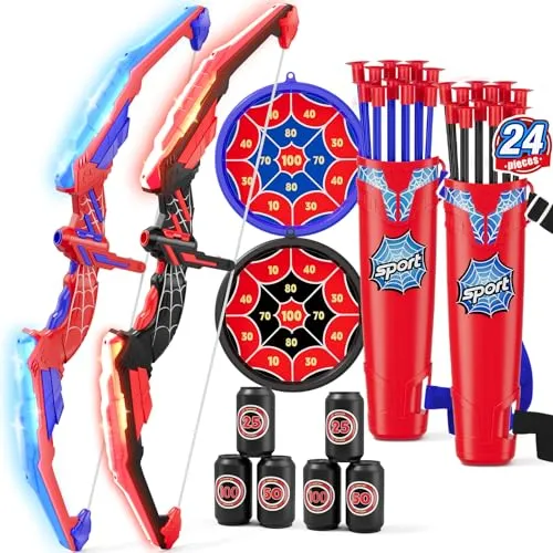 HYES Pfeil und Bogen für Kinder, Spielzeug Bogenschießen Set, LED Licht Up Bogen mit Saugnapf Pfeile, Score Ziele, Indoor Outdoor Spielzeug Geschenk für Jungen Mädchen