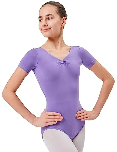 tanzmuster Kinder Kurzarm Ballett Trikot Lisa mit Strasssteinen in lavendel, Größe:128/134