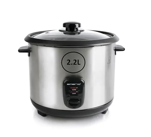 EMERIO automatischer Eco Reiskocher 2.2L - Reiskocher mit 2,2L Volumen, automatischer Kochsteuerung und praktischer Warmhaltefunktion für perfekte Reisgerichte. Inklusive Reislöffel und Messbecher.
