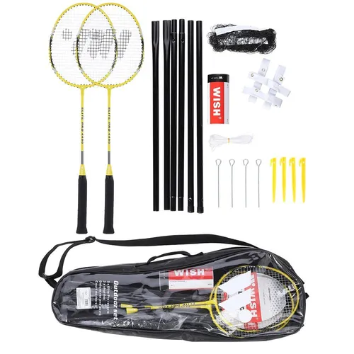 ALUMTEC 4466 Badminton-Set Gelb mit 2 Schlägern und 3 Federbällen - Ideal für Freizeit und Sport, bietet dieses Set alles für spannende Badminton-Matches. Robuste Schläger und hochwertige Bälle garantieren Spielspaß und Langlebigkeit.