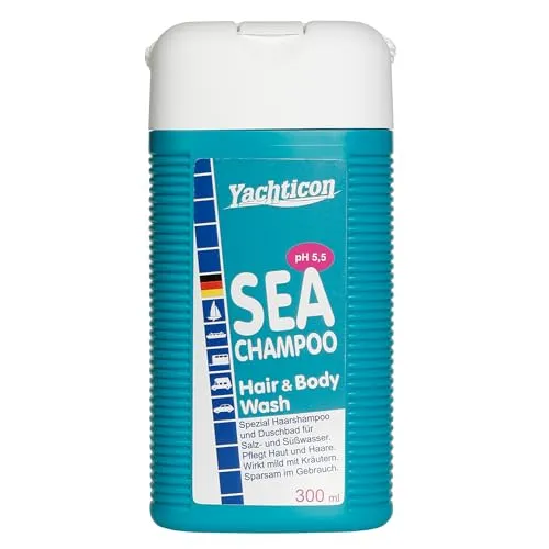 Yachticon Sea Shampoo 300 ml – mildes Duschshampoo für Haut & Haar bei Salzwasser-Nutzung, pH 5,5, für Meer- und Süßwasser, sanft pflegend, biologisch abbaubar, Made in Germany