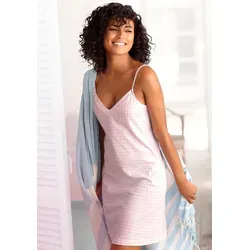 Negligé VIVANCE DREAMS, Damen, Gr. 32/34, N-Gr, rosa (rosa, weiß), Single Jersey, Obermaterial: 100% Baumwolle, gemustert, kariert, Basic, figurumspielend mini, V-Ausschnitt, Kleider Negligé, mit feinem Karo-Muster und Häkelkante