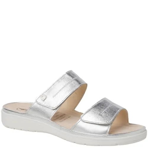Ganter GINA Damen-Pantolette in Silber, Größe 37 - Stylische Pantolette aus silbernem Perlato-Leder mit weichem Lederfutter und Klettverschluss für perfekten Sitz. Ideal für Alltag und Freizeit, ausgestattet mit einem praktischen Wechselfußbett.