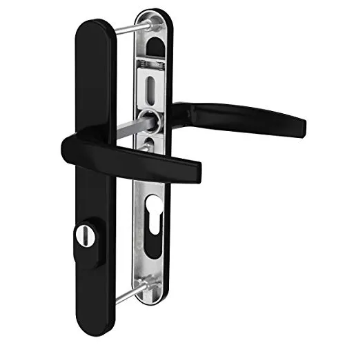 Türdrücker Wechselgarnitur 92mm mit Kernziehschutz Schwarz RAL9005 Schmalrahmengarnitur PZ Lochung Türbeschlag (Drücker/Drücker, Türstärke 39-54mm)