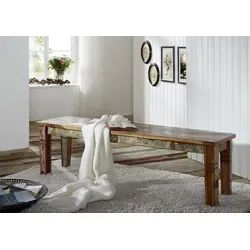 Massivmoebel24 Bank Altholz NATURE OF SPIRIT #36 - Sitzbank aus ca. 60% wiederverwertetem Altholz, bunt lackiert für einen charmanten Vintage-Stil, ideal für gemütliche Wohnräume.