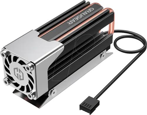 GRAUGEAR Computer-Kühler - Heatpipe Kühler für M.2 2280 SSD, mit regelbarem PWM Lüfter und stylischem Design in schwarz/silber